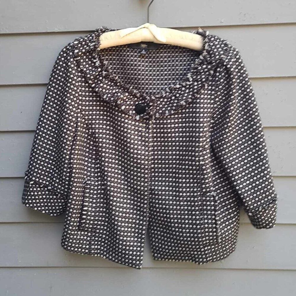Mossimo Salt & Pepper Black White Tweed Crop Jacket size Large